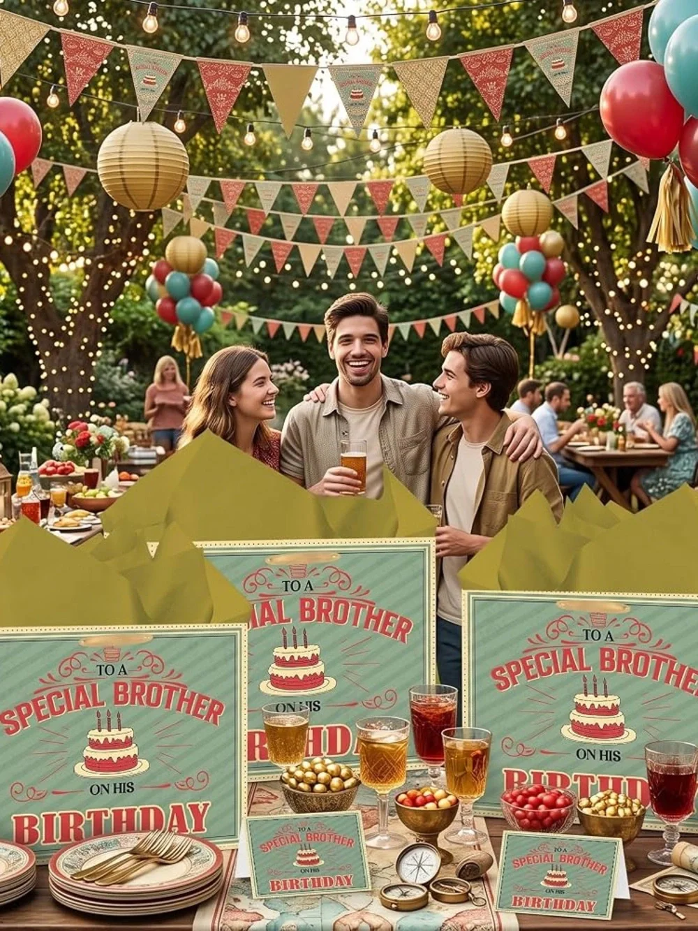 Special Brother Birthday Gift Bag with Gold Tissue